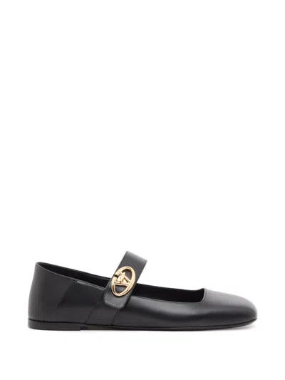 Valentino Garavani Mary-jane Vlogo Locker Calfskin Ballerinas In Black
