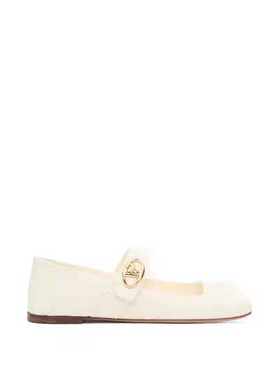 Valentino Garavani Mary-jane Vlogo Locker Calfskin Ballerinas In Neutral
