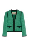 Valentino Womens Pure Green Floral Crop Wool And Silk Jacket