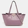 VALENTINO GARAVANI MAUVE LEATHER SMALL ROCKSTUD TRAPEZE TOTE