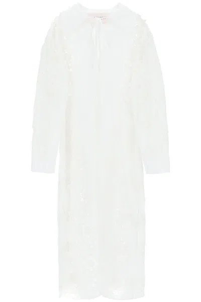 Valentino Maxi Dress In  Broderie Infinie Flower In Bianco