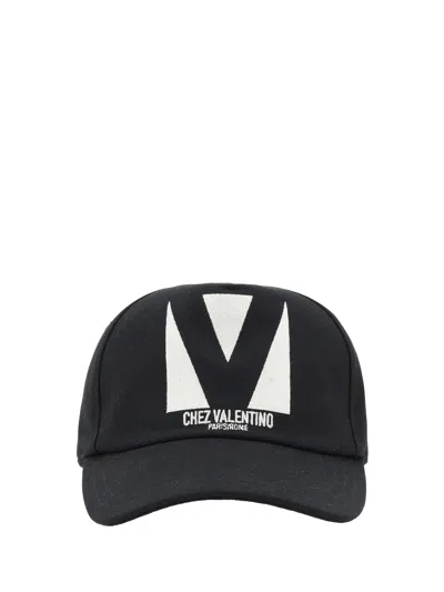 Valentino Garavani Cotton Baseball Cap With Embroidery And Curved Brim In Black