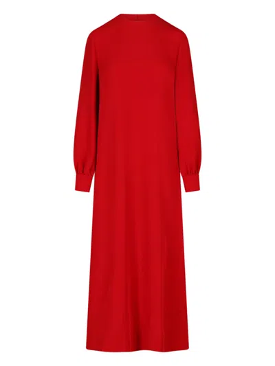 Valentino Maxi Silk Dress With Shawl In Red