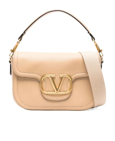 Valentino Garavani Maxi-vlogo Leather Bag In Nude