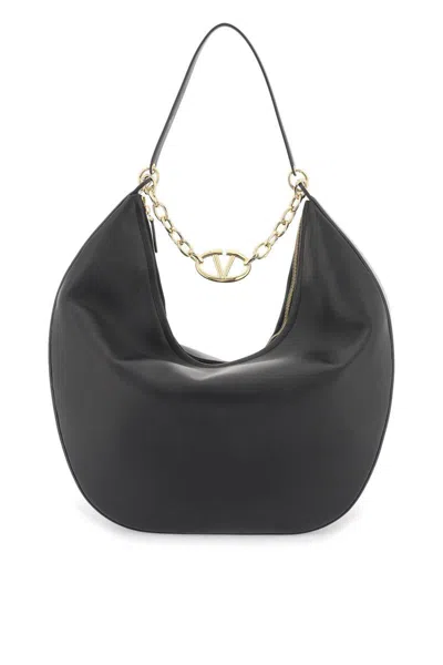 Valentino Garavani Black Nappa Leather Vlogo Moon Shoulder Bag