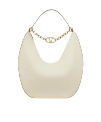 Valentino Garavani Maxi Vlogo Moon Nappa Leather Hobo Bag With Chain In White