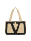 Valentino Garavani Woven Beige Tote Bag With Prominent Vlogo Signature