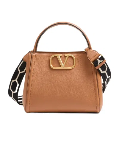 Valentino Garavani Medium Alltime Shoulder Bag In Almond Beige/black And White