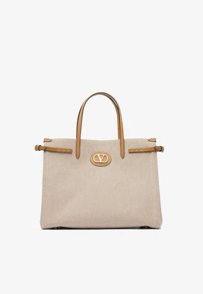Valentino Garavani Medium Antibes Canvas Tote Bag In Sand
