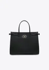 Valentino Garavani Black Leather Medium Antibes Tote Bag In Black