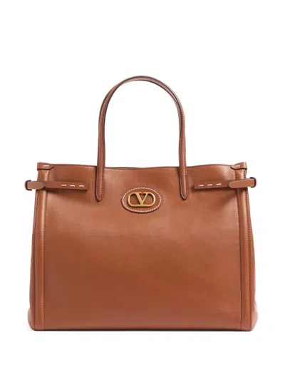 Valentino Garavani Garavani Antibes Medium Calfskin Shopping Bag Woman Tobacco Uni
