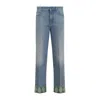 Valentino Medium Blue Jeans With Green Embroidery, Straight Leg, High Waist In Blue