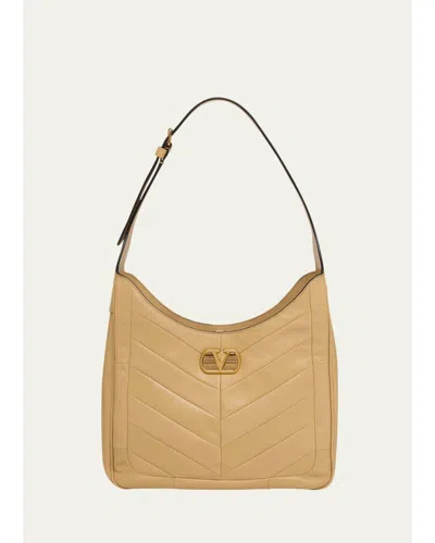 Valentino Garavani Medium Chevron Leather Hobo Bag In Sand