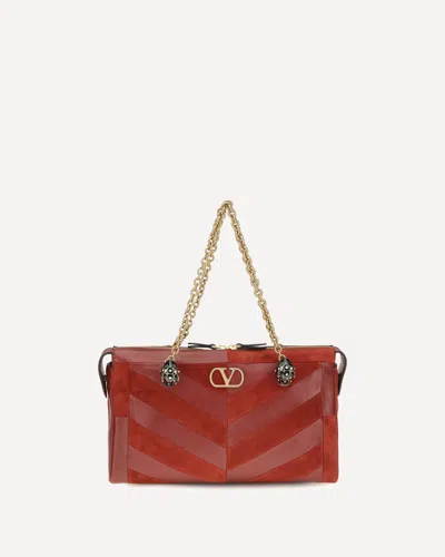 Valentino Garavani Medium Chevron Pattern Panthea Shoulder Bag In Red