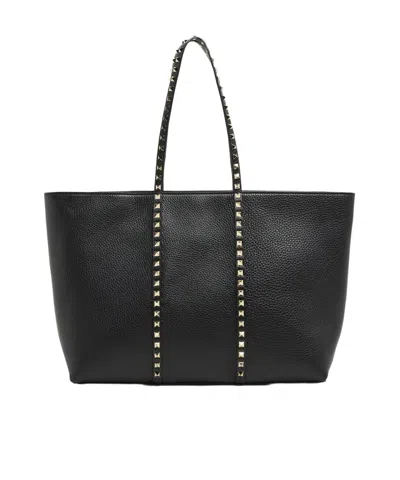 Valentino Garavani Rockstud Leather Tote Bag In Black