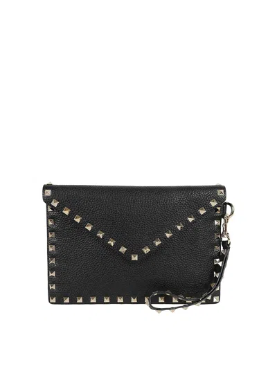 Valentino Garavani Envelope Clutch Studded Design Wrist Strap In Black