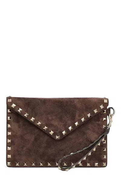 Valentino Garavani Valentino Medium Flat Pouch  Rockstud In Brown