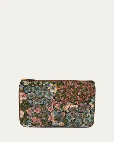 Valentino Garavani Medium Floral Woven Flat Pouch Bag In Multi