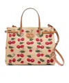 Valentino Garavani Garavani Antibes Medium Shopping Bag In Jacquard Raffia With Cherryfic Motif Woma In Natural/red