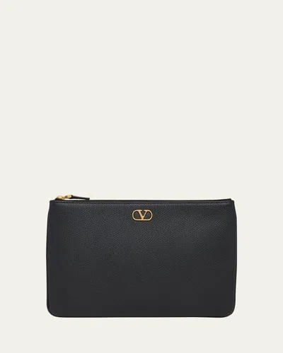 Valentino Garavani Medium Grain Leather Flat Pouch Bag In Black