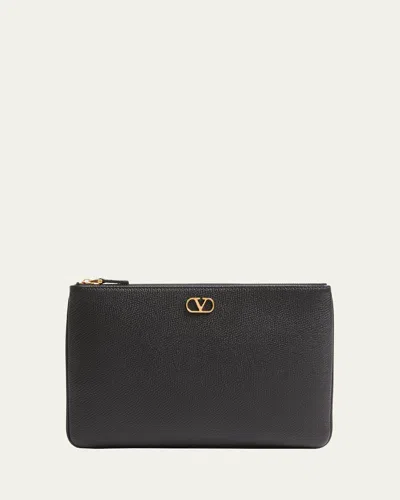 Valentino Medium Grain Leather Flat Pouch Bag In Black