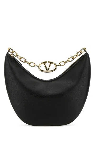 VALENTINO GARAVANI VALENTINO GARAVANI BLACK LEATHER MEDIUM HOBO VLOGO MOON SHOULDER BAG