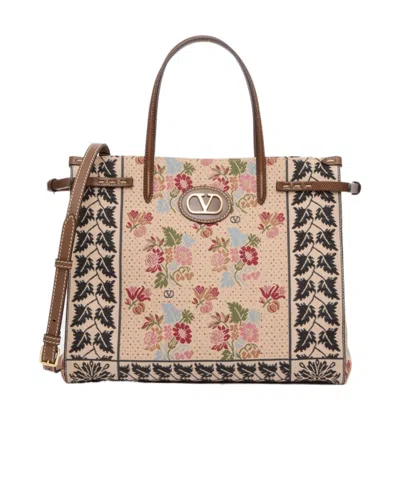 Valentino Garavani Medium Jacquard Fabric Shopping Bag In Nude