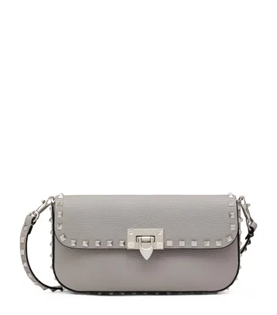 Valentino Garavani Medium Leather Rockstud Shoulder Bag In Gray