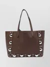 Valentino Medium Leather Tote With Eyelet And Studs In Brown