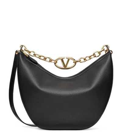 Valentino Garavani Medium Vlogo Moon Shoulder Bag In Black
