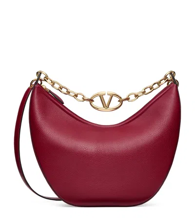 Valentino Garavani Medium Leather Vlogo Moon Shoulder Bag In Red