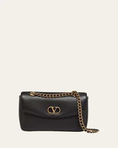 Valentino Garavani Medium Leather Vlogo Shoulder Bag In Black