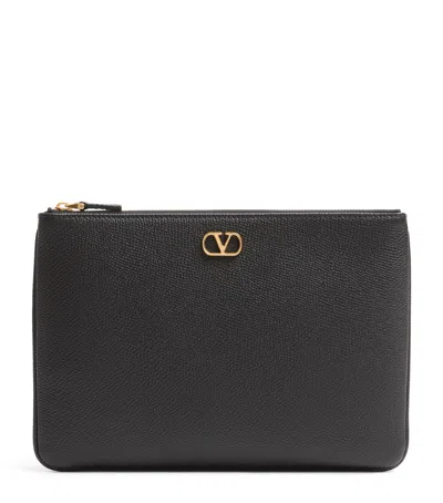Valentino Garavani Medium Leather Vlogo Signature Pouch In Black