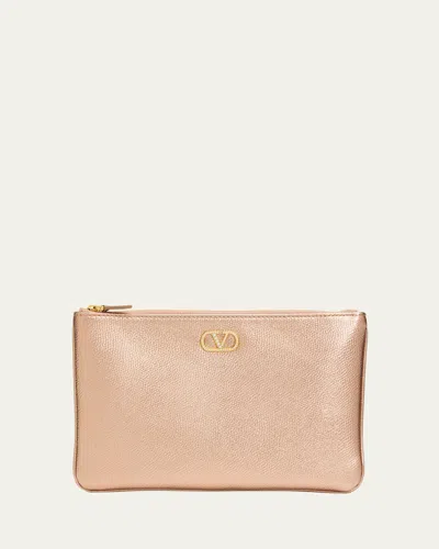 Valentino Garavani Medium Metallic Leather Flat Pouch Bag In Pink