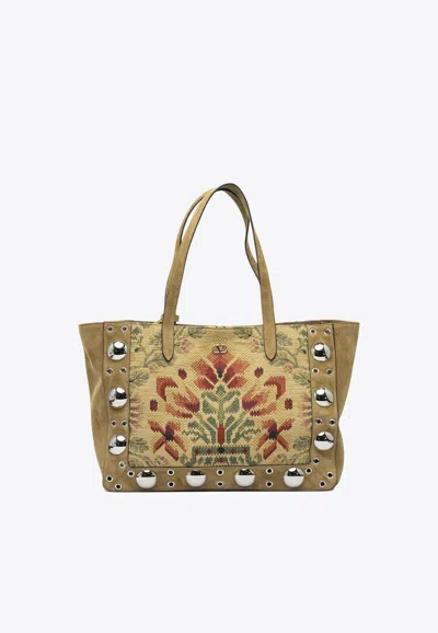 Valentino Garavani Medium Nellcote Floral Jacquard Tote Bag In Sand