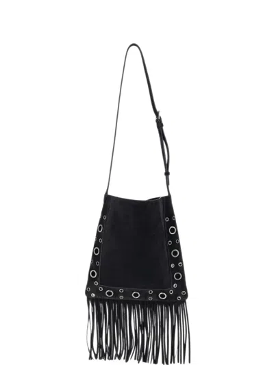 Valentino Garavani Medium Nellcôte Fringed Studded Leather Shoulder Bag In Black