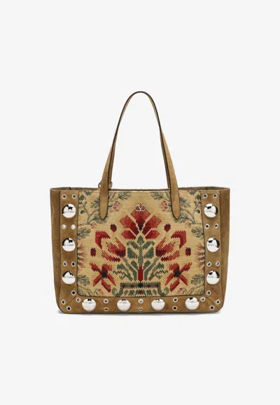 VALENTINO GARAVANI MEDIUM NELLCÔTE JACQUARD SUEDE TOTE BAG