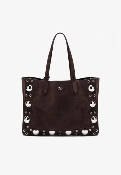 Valentino Garavani Medium Nellcôte Suede Tote Bag In Brown