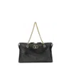 Valentino Black Leather Panthea Medium Shoulder Bag In Blue