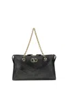 Valentino Black Leather Panthea Medium Shoulder Bag In Blue