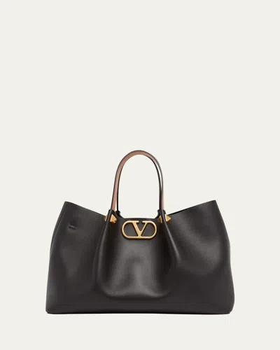 Valentino Garavani Medium Pleated Rockstud Leather Tote Bag