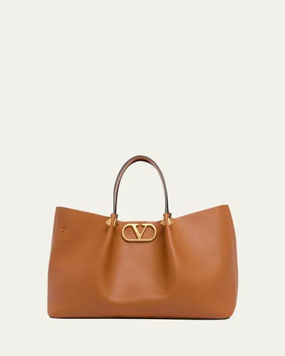 Valentino Garavani Medium Pleated Rockstud Leather Tote Bag In Brown