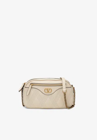 Valentino Garavani Medium Quiltie 67 Leather Crossbody Bag In Cream