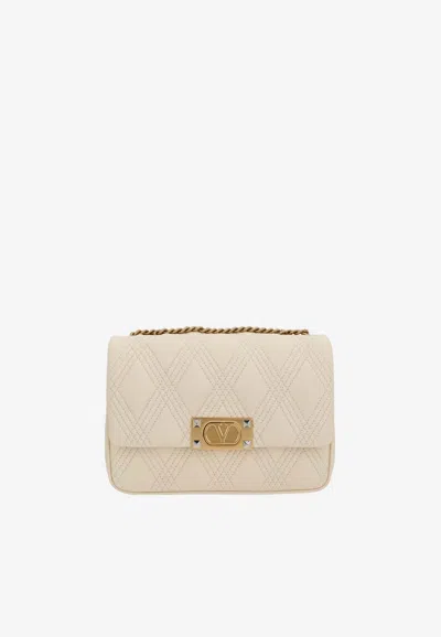 Valentino Garavani Medium Quiltie 67 Leather Shoulder Bag In Off-white
