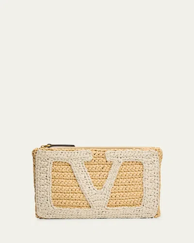 Valentino Garavani Medium Raffia Flat Pouch Bag In Brown