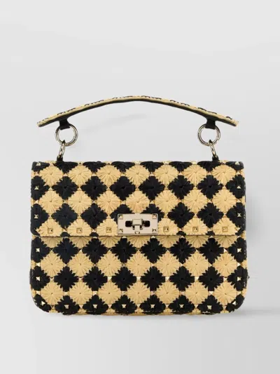 Valentino Garavani Medium Raffia Handbag Studded Accents