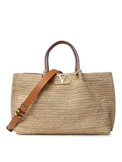 Valentino Garavani Medium Raffia Tote Bag In Brown