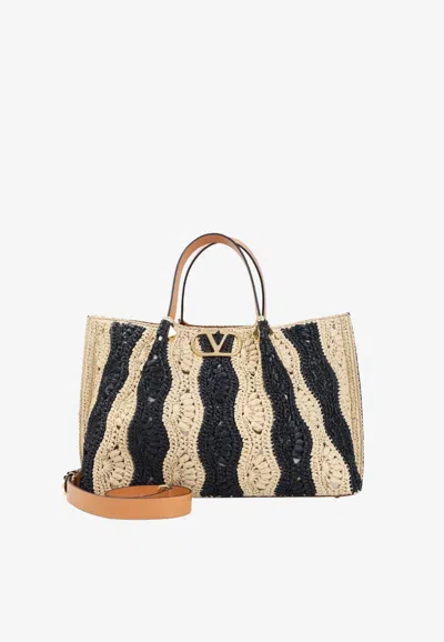 Valentino Garavani Medium Raffia Tote Bag In Sand