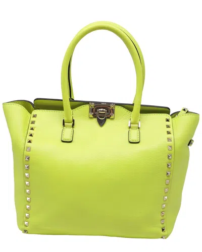 Pre-owned Valentino Garavani Valentino Medium Rockstud Double Handle Tote Bag (authentic Pre-loved) In Green