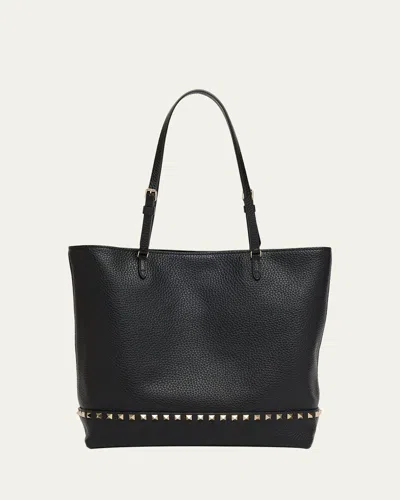 Valentino Garavani Medium Rockstud Grain Leather Tote Bag In Black